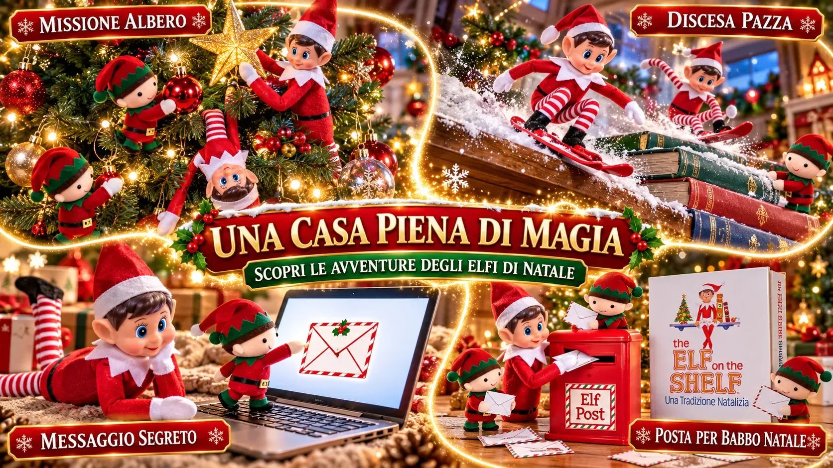 Elfi di Natale The Elf on the Shelf con il libro della tradizione natalizia