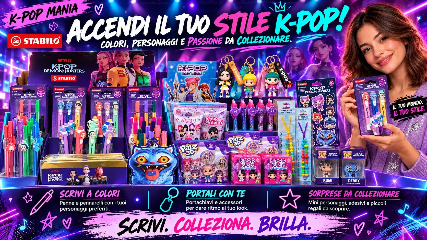 Penne STABILO KPop Demon Hunters, portachiavi, adesivi e collezionabili K-Pop
