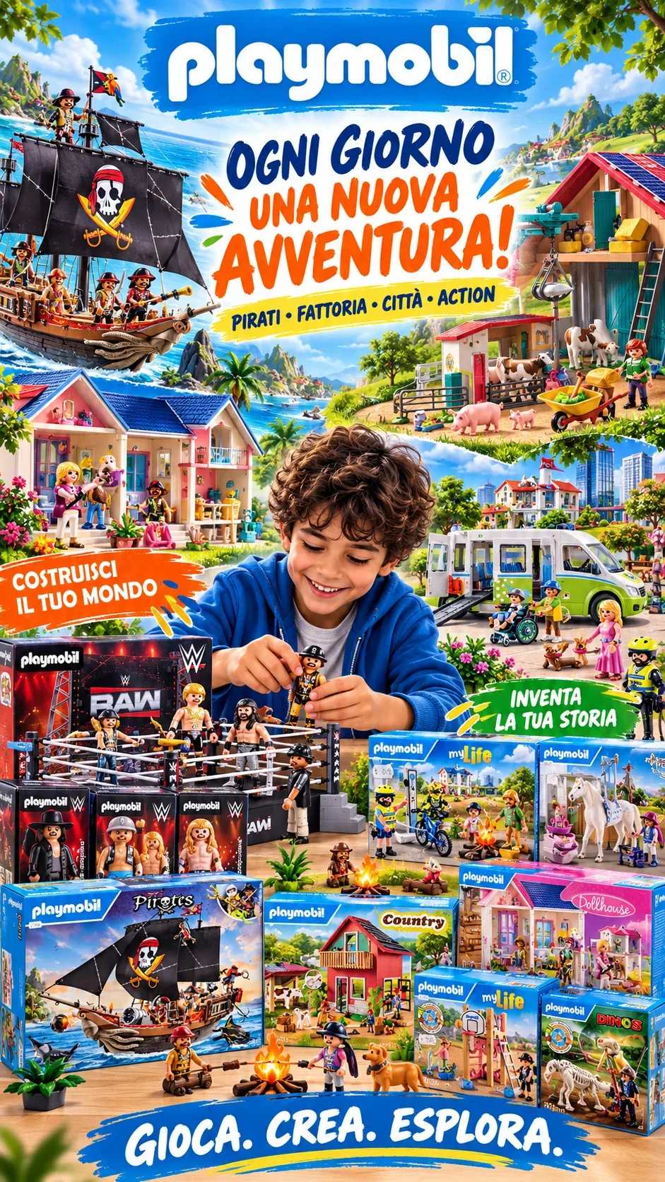 Set Playmobil Pirates, Country, My Life, Dollhouse e WWE